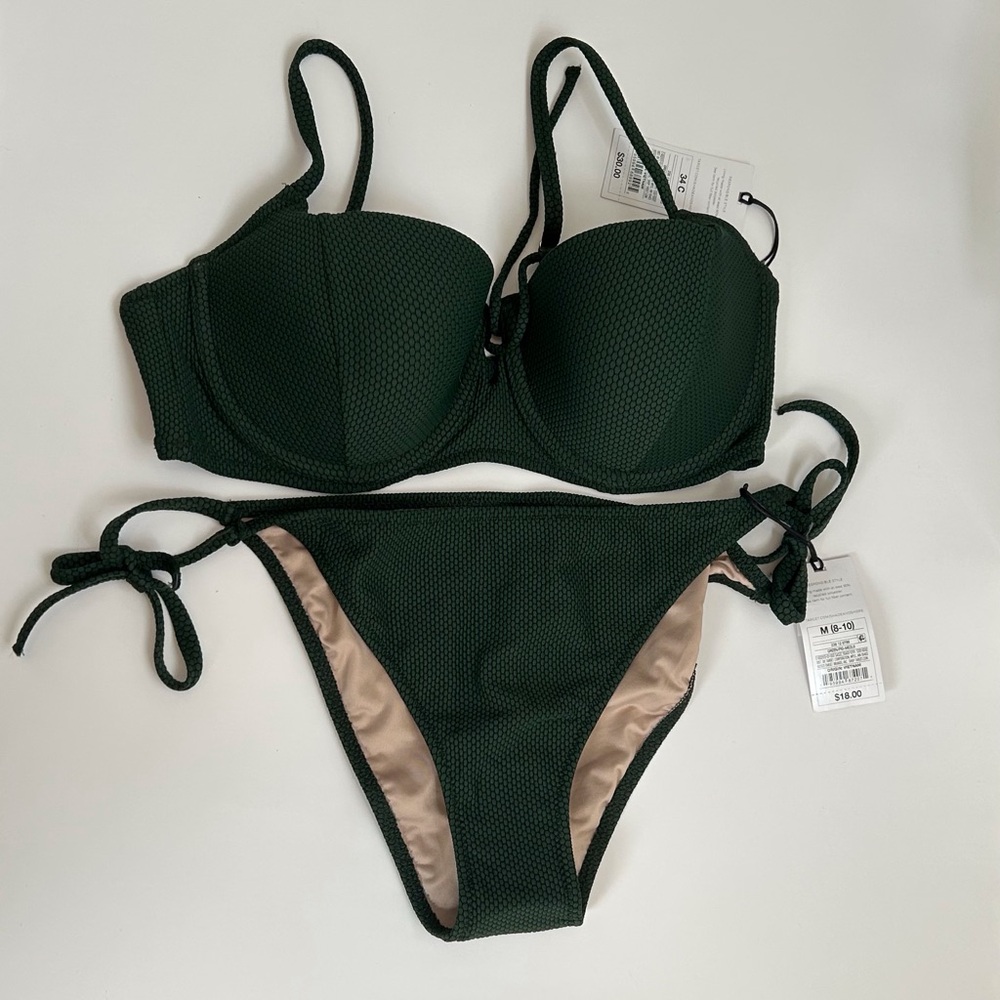 NWT, Shade & Shore Dark Green Bikini, Top- 34C, Bottoms - M (8-10)